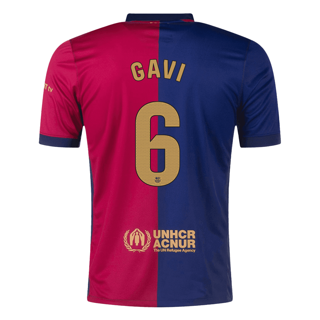 GAVI #6 Barcelona Home Soccer Jersey 2024/25 – Spotify Logo Without Text