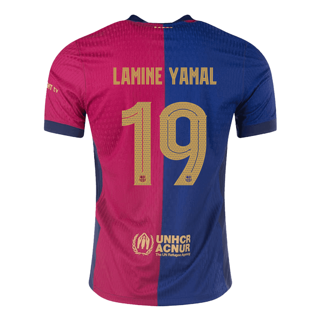 LAMINE YAMAL #19 Barcelona Home Authentic Soccer Jersey 2024/25 -UCL Spotify Logo Without Text